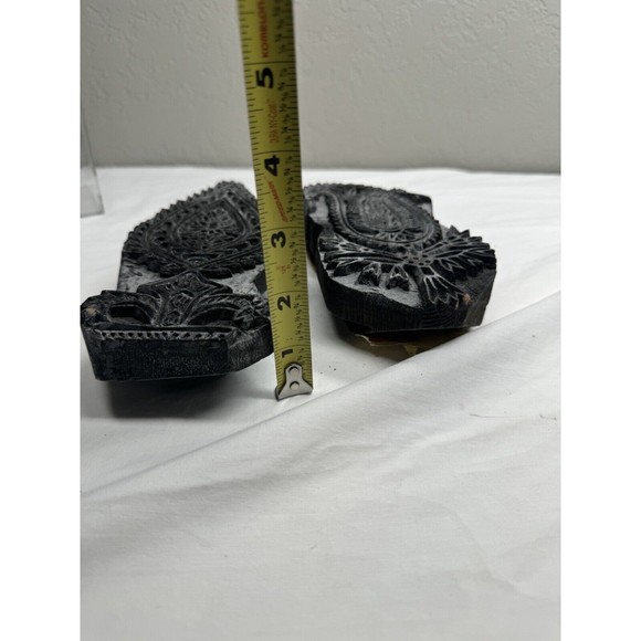 2 Antique Hand Carved Batik Wood BLOCK Stamp India Fabric Block For Decor Wall - Picture 5 of 5